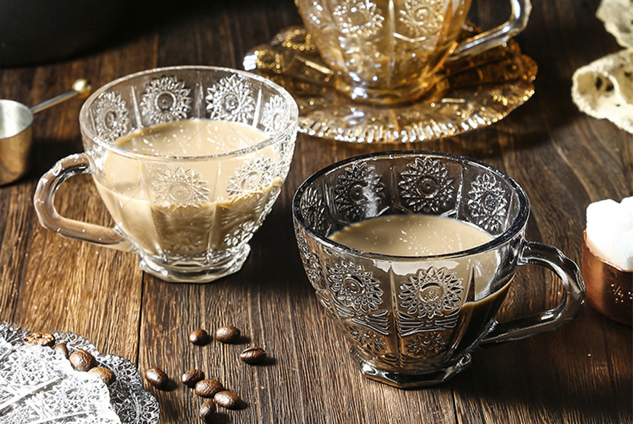 Teacups and Saucers for English Afternoon Tea: Sunflower Glass Teacups