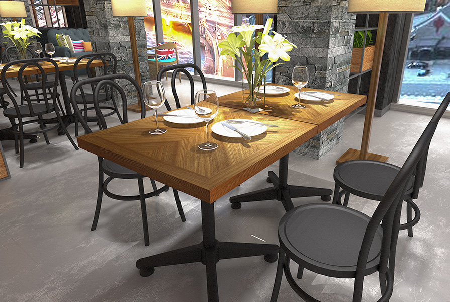 The parquet dining table can be paired with any dining chairs