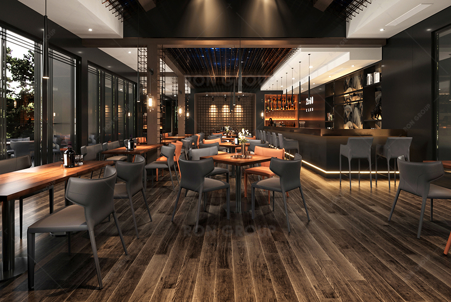 Modern style restaurant with tables and chairs